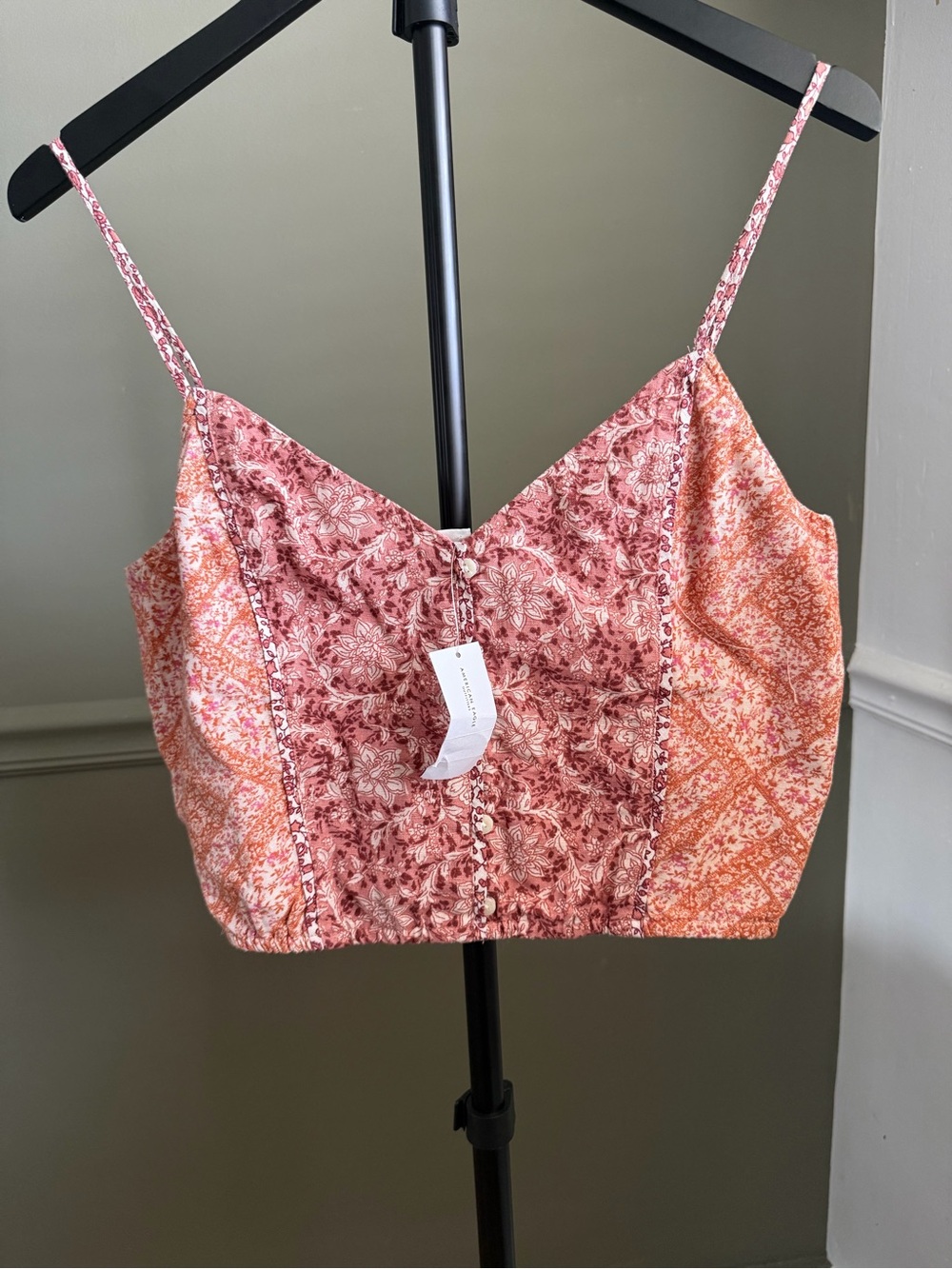 American Eagle Outfitters Rust Floral Patchwork Crop Top